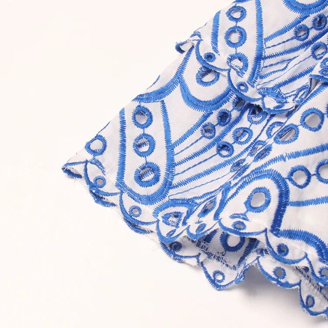 Liana - Gathered bandeau mini dress with blue paisley pattern
