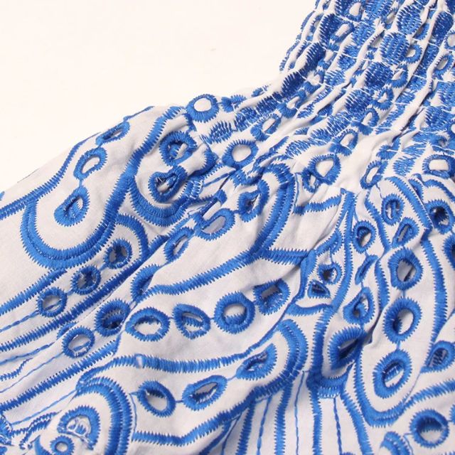 Liana - Gathered bandeau mini dress with blue paisley pattern
