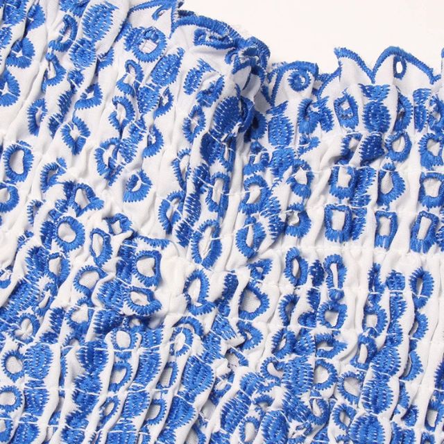 Liana - Gathered bandeau mini dress with blue paisley pattern