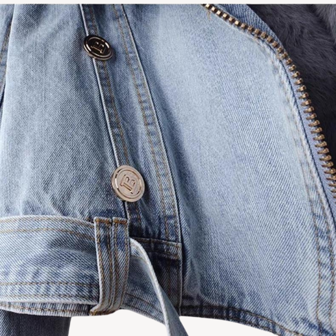 Loravelle | Women's Denim Faux Fur Jacket – Winter Biker Coat