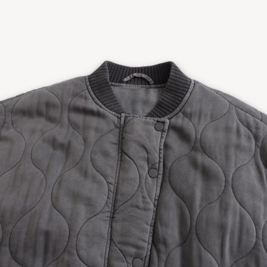 Loravelle | Women's Quilted Oversized Bomber Jacket - Lightweight Polyester Outerwear - Grey Color - Casual Streetwear Style