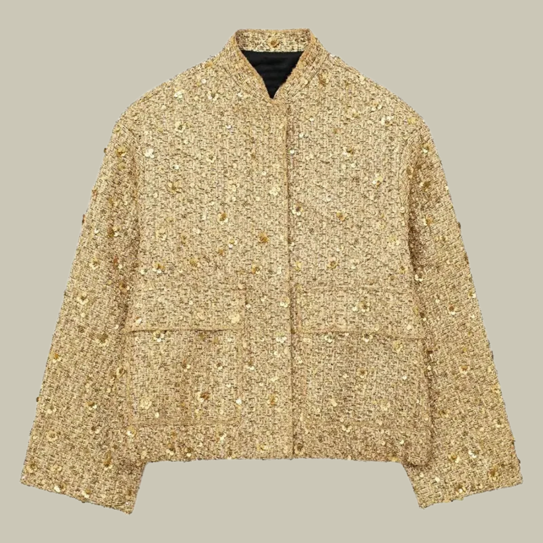 Stand collar shiny sequin jacket for women