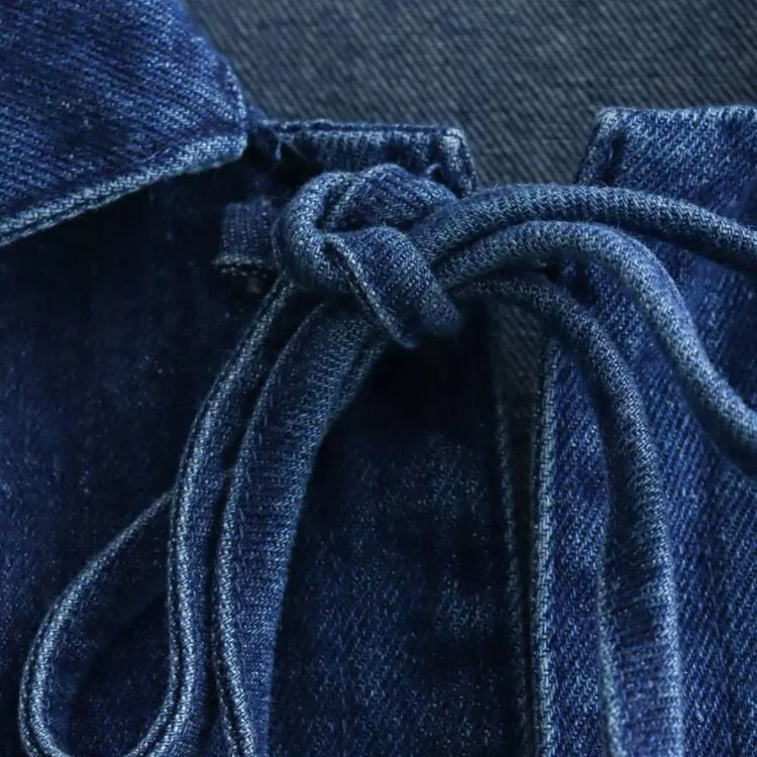 Stylish bow tie washed denim jacket for women