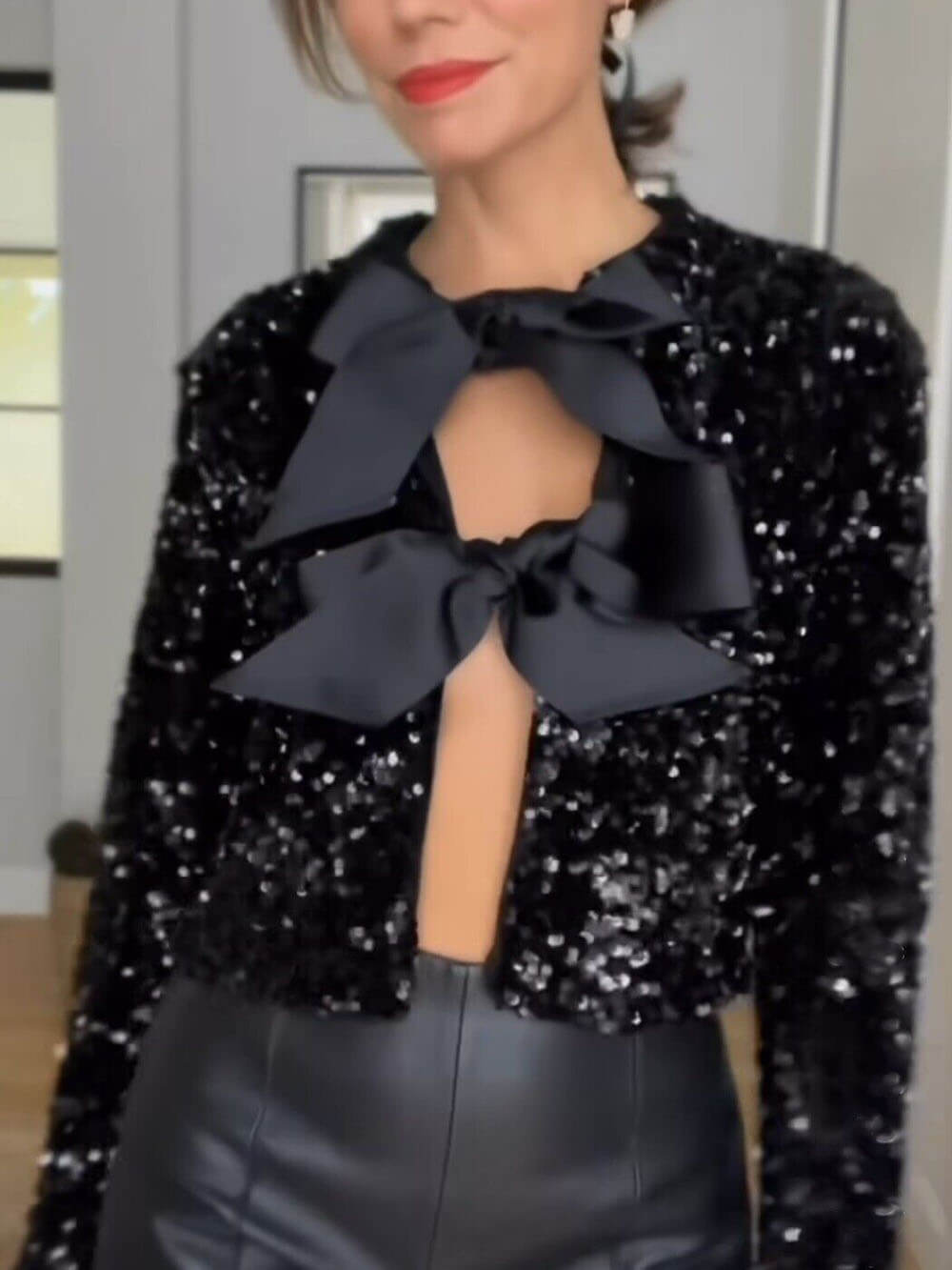 Tie-front sequined cropped jacket for women