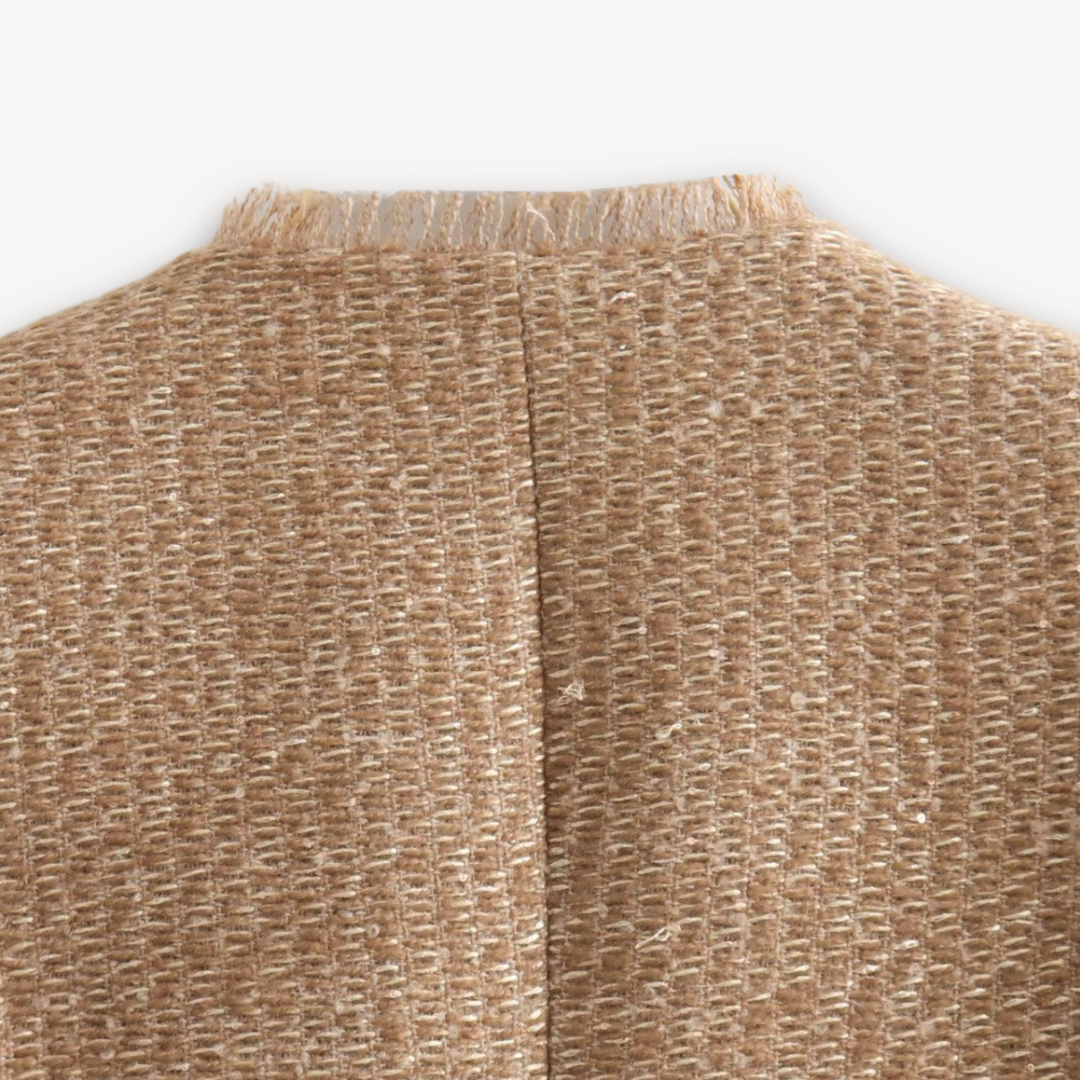 Loravelle | Women's Tweed Button-Up Jacket - Beige, Wool Blend, Elegant Slim Fit, Adult Outerwear