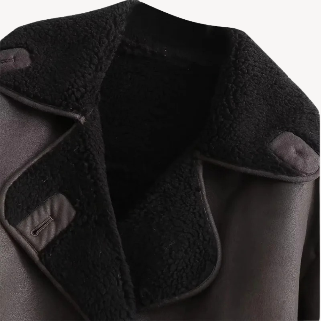Loravelle Women’s Faux Leather Jacket with Wool Blend Lining – Fall/Winter Demi-Season Plush Coat | Warm Outerwear