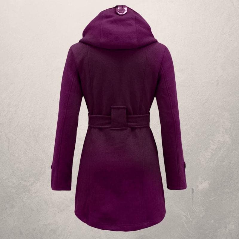 Double breasted hooded coat for women