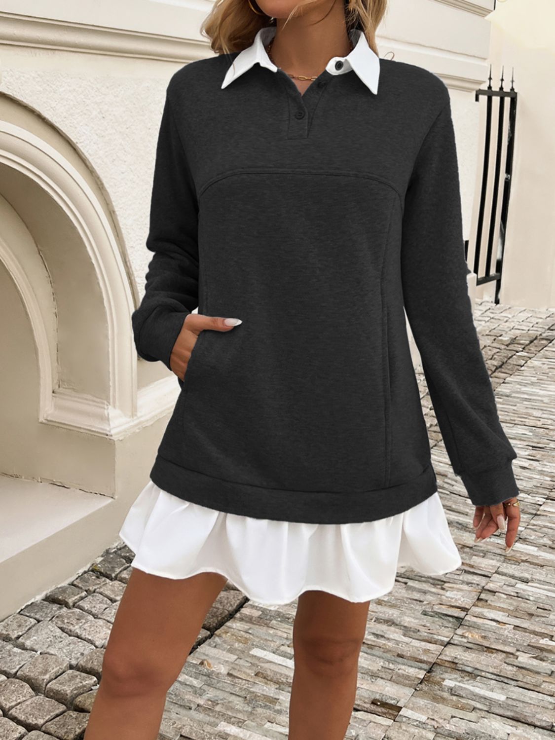 Eva - Ruffle Hem Mini Dress for Fall for Women