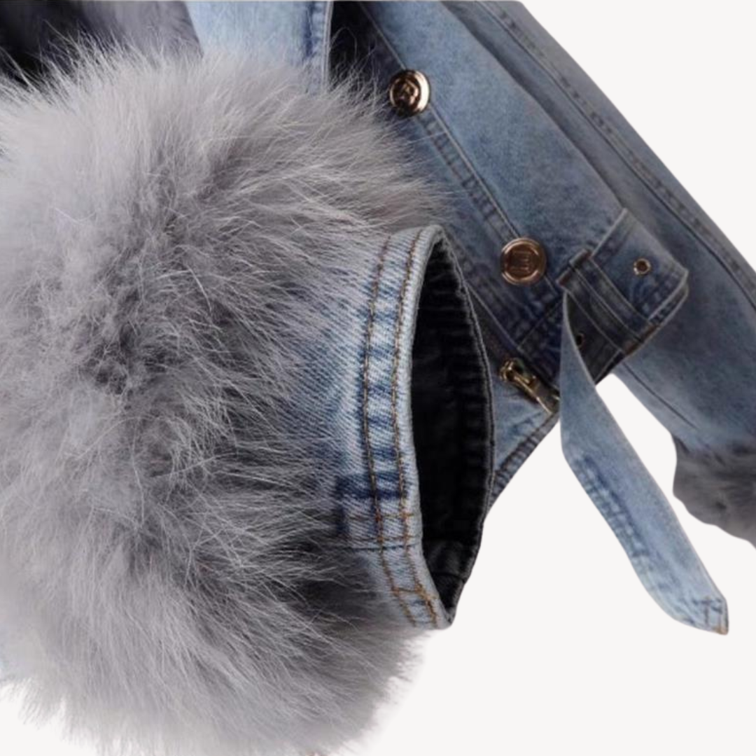 Loravelle | Women's Denim Faux Fur Jacket – Winter Biker Coat