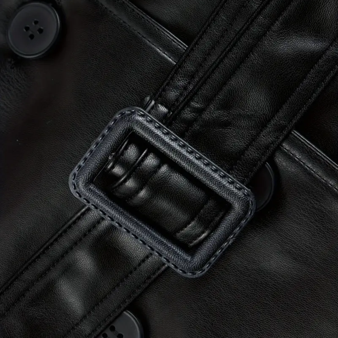 Vintage belted leather trench coat for women