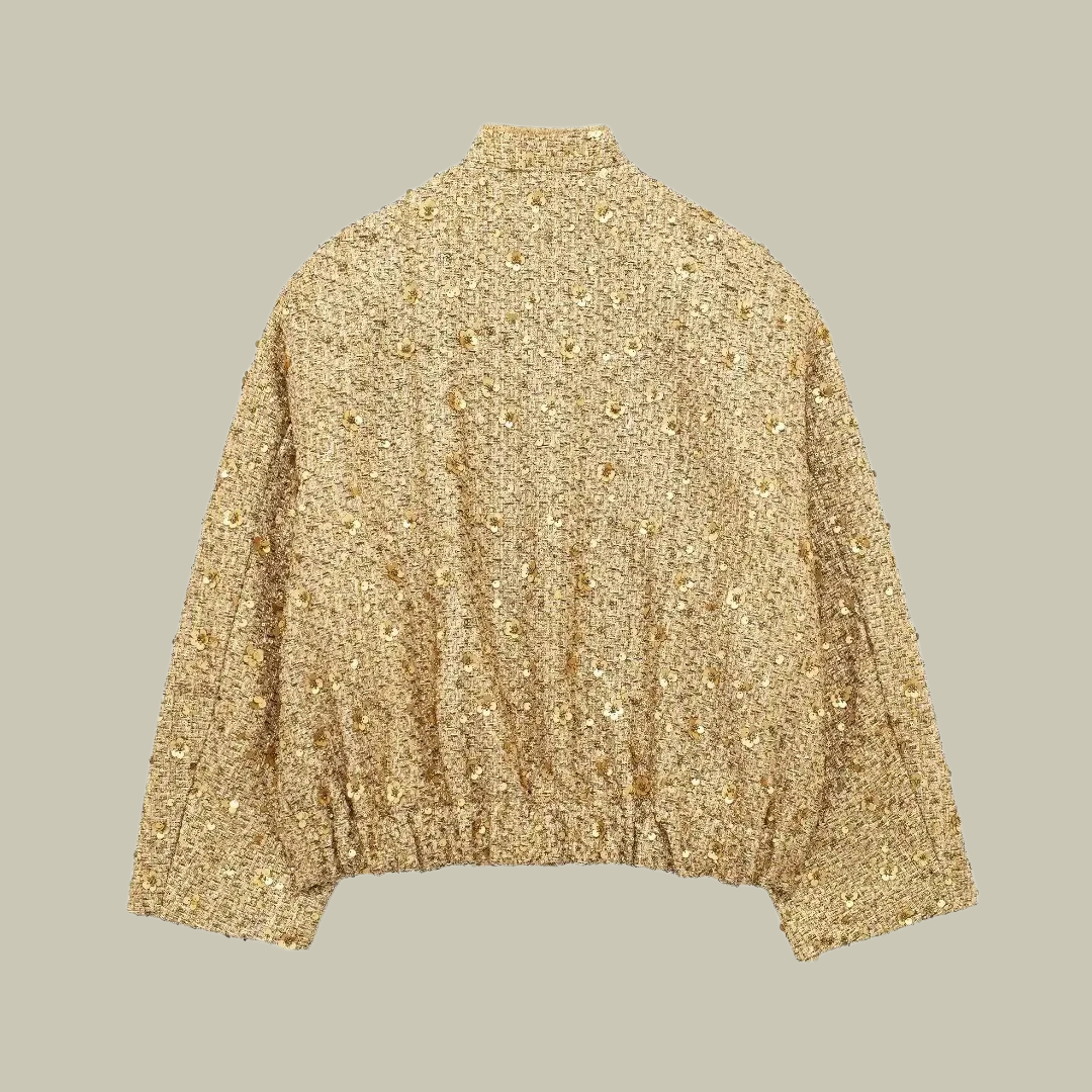 Stand collar shiny sequin jacket for women