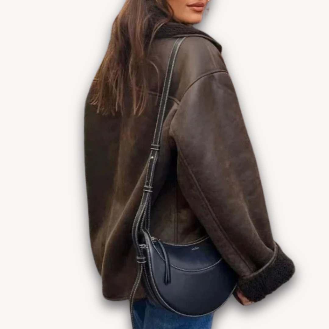 Loravelle Women’s Faux Leather Jacket with Wool Blend Lining – Fall/Winter Demi-Season Plush Coat | Warm Outerwear