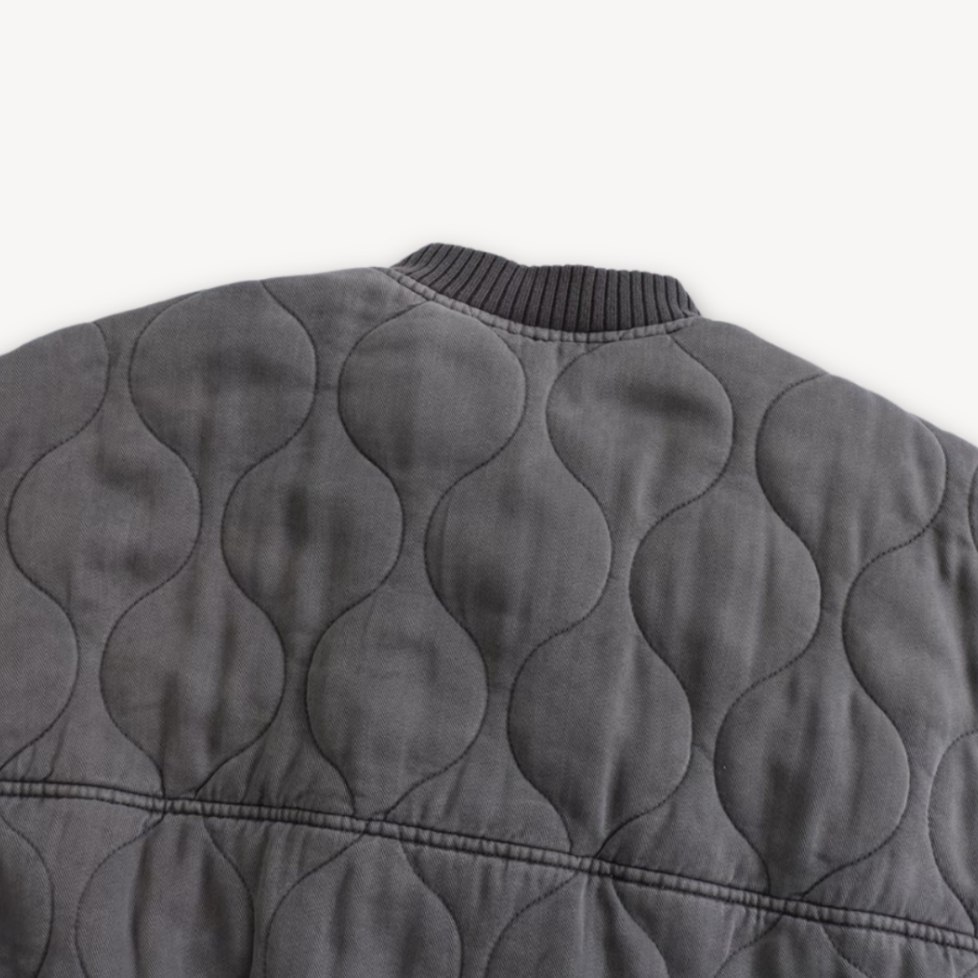 Loravelle | Women's Quilted Oversized Bomber Jacket - Lightweight Polyester Outerwear - Grey Color - Casual Streetwear Style