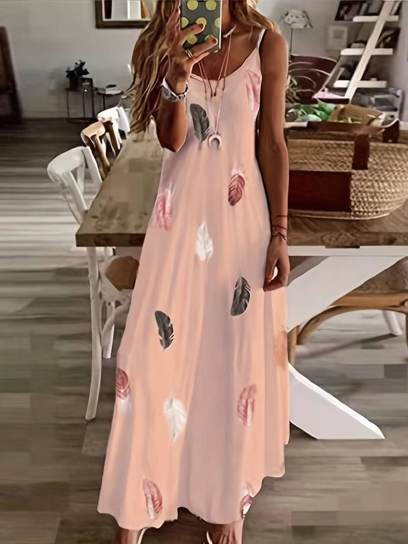 Windsor - Long cami dress with feather pattern