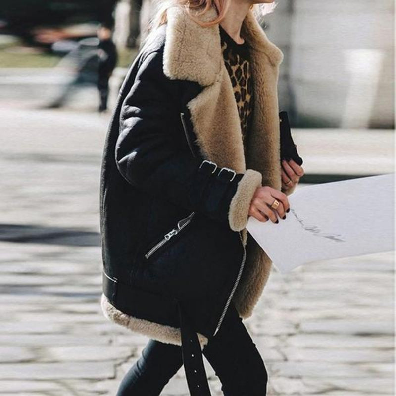 Faux suede faux fur coat jacket for women