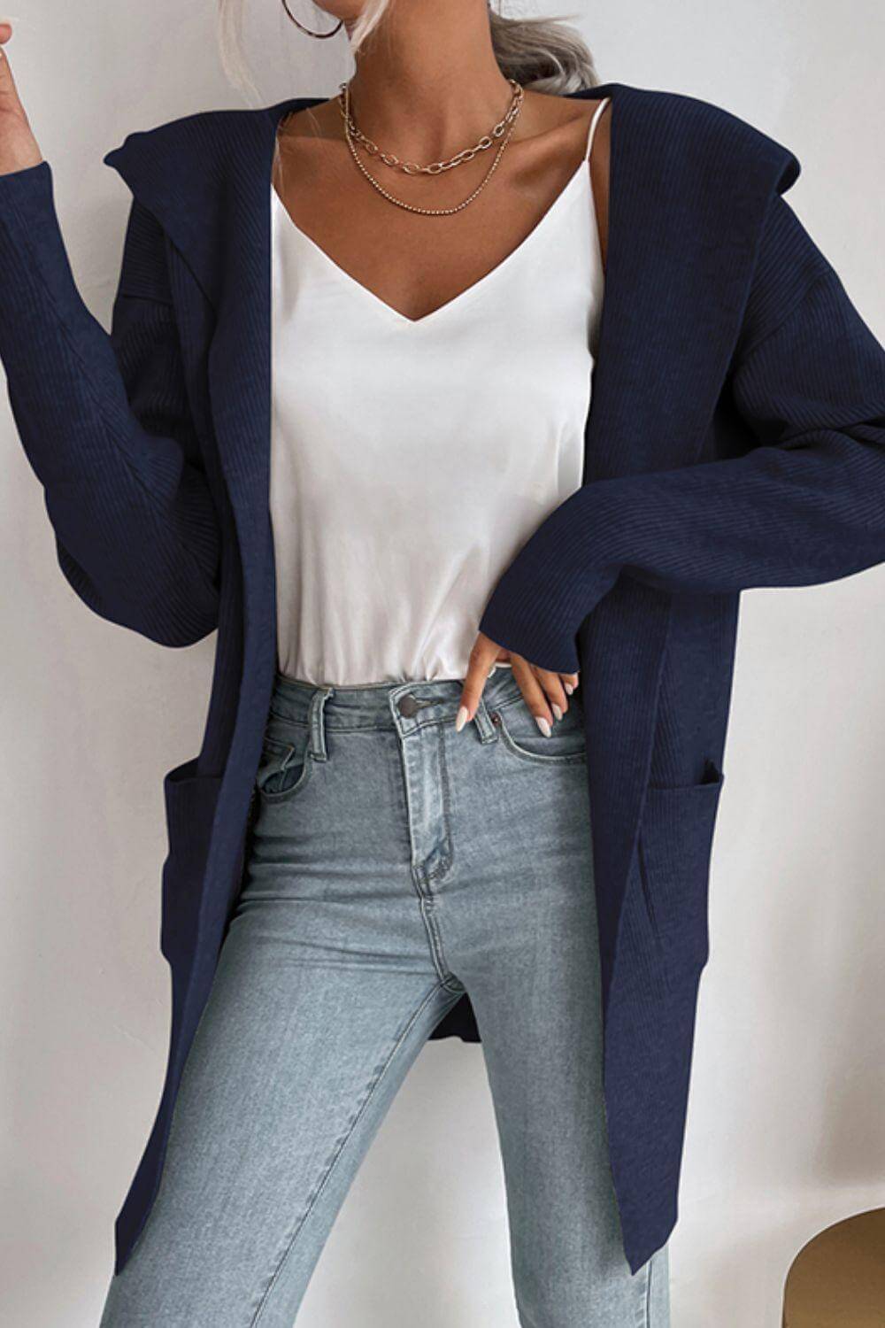 Women's Ribbed Hooded Cardigan