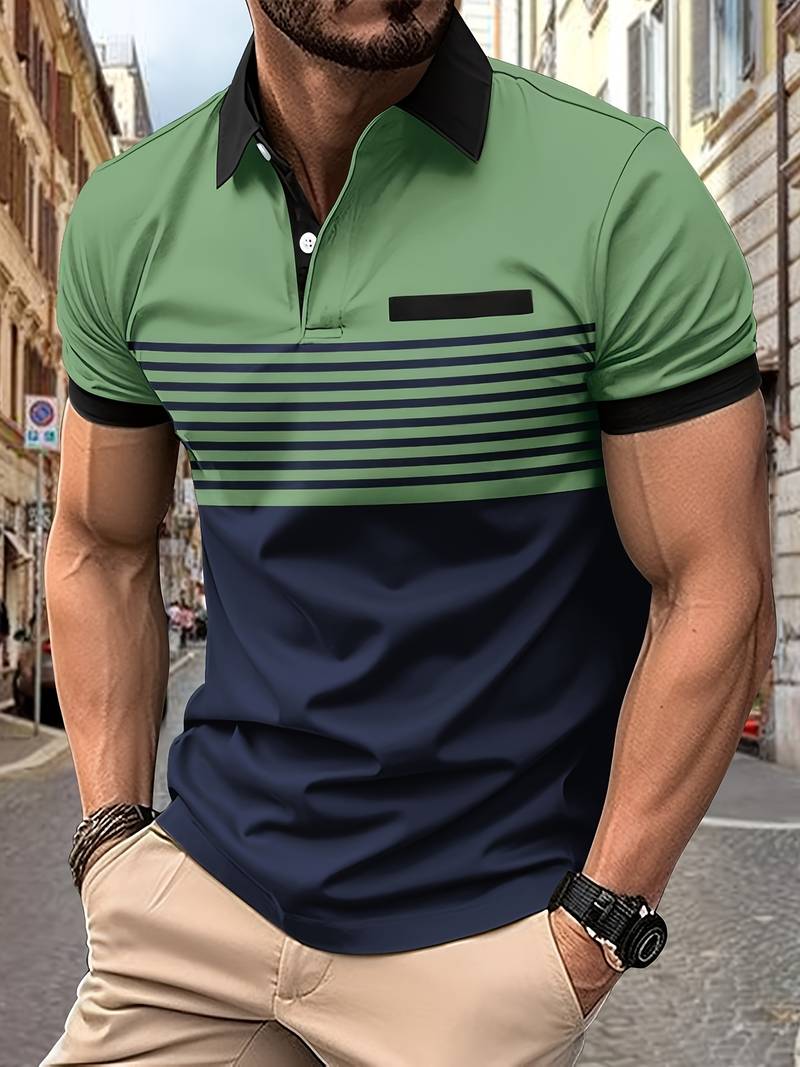 Leon - Casual Short Sleeve Striped Polo Shirt For Men
