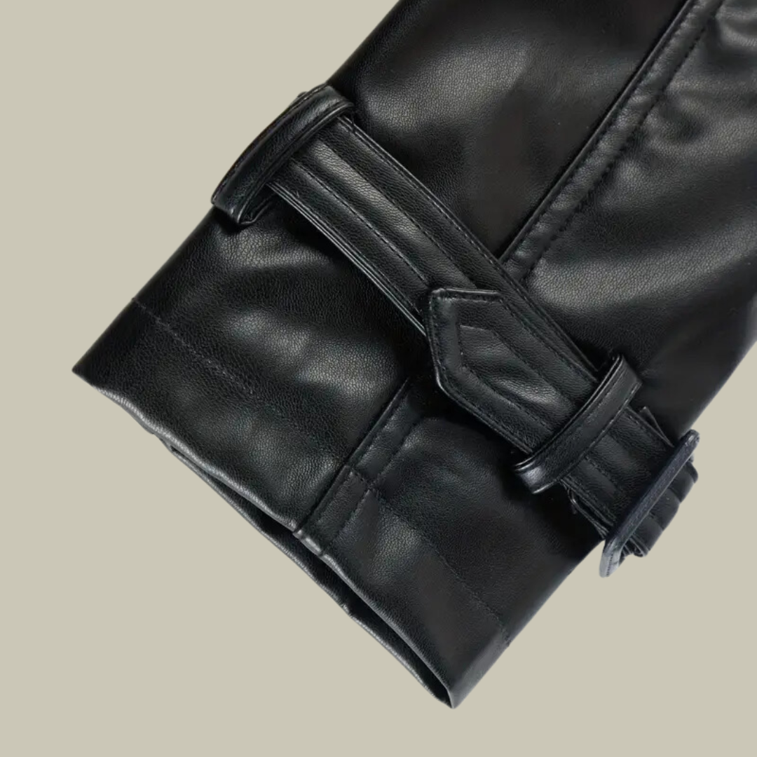 Vintage belted leather trench coat for women