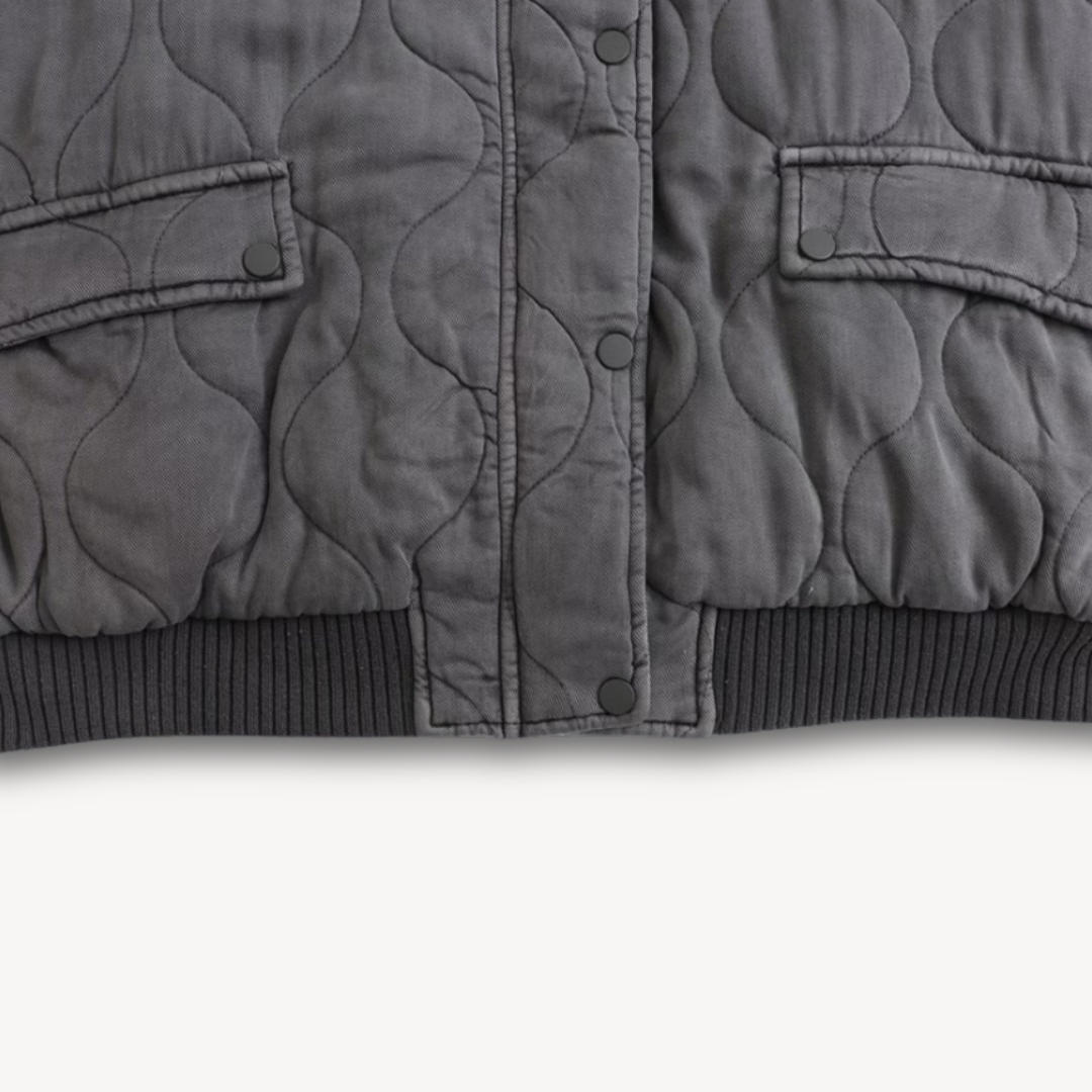 Loravelle | Women's Quilted Oversized Bomber Jacket - Lightweight Polyester Outerwear - Grey Color - Casual Streetwear Style