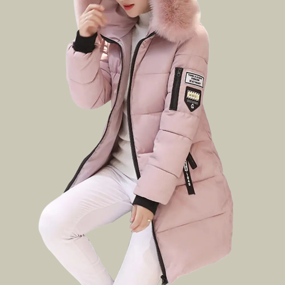 Winter fur collar hooded parka jacket for women