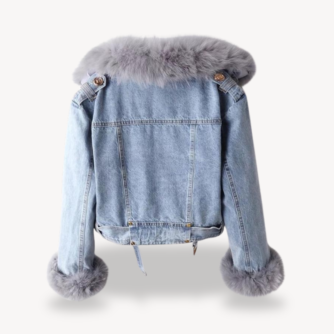 Loravelle | Women's Denim Faux Fur Jacket – Winter Biker Coat