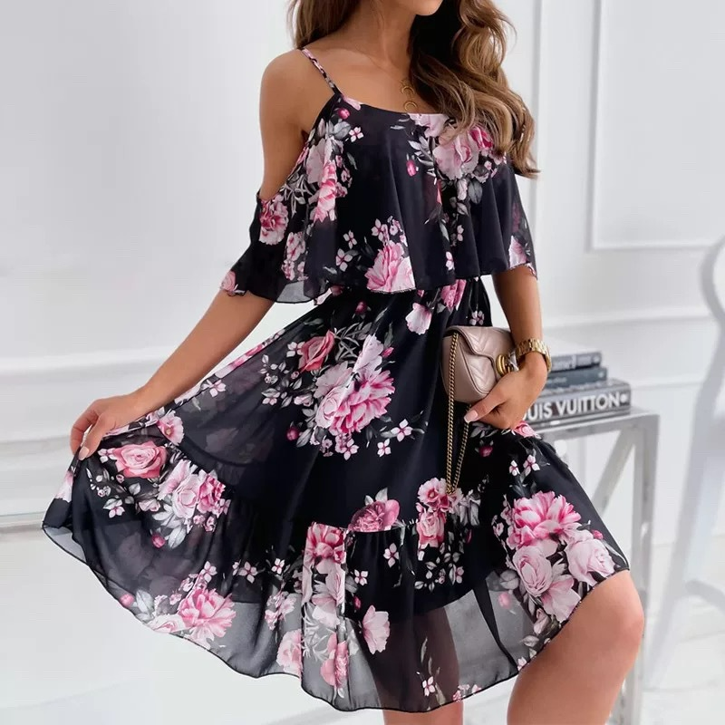 Gypsy - Dress with open shoulders and floral print