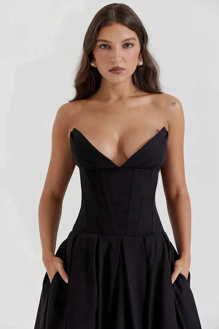 Dariana - Deep V-neck strapless dress