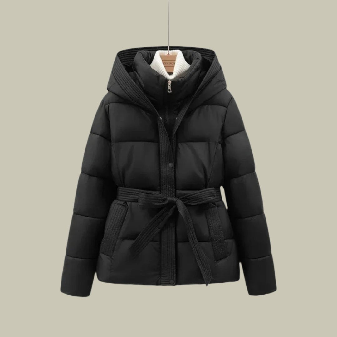 Winter hoodie parka belted coat for women