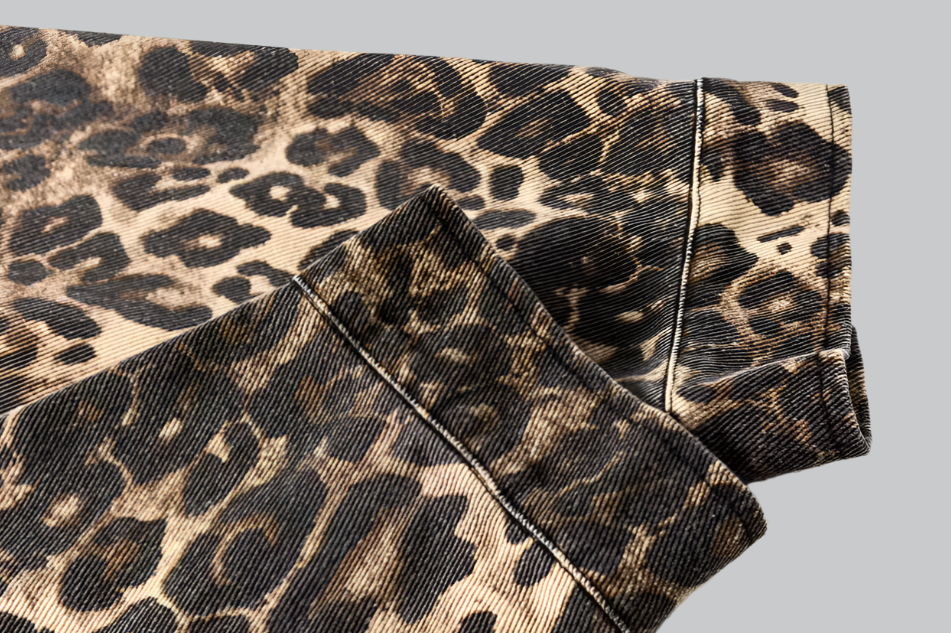 Retro leopard print washed denim jacket for women