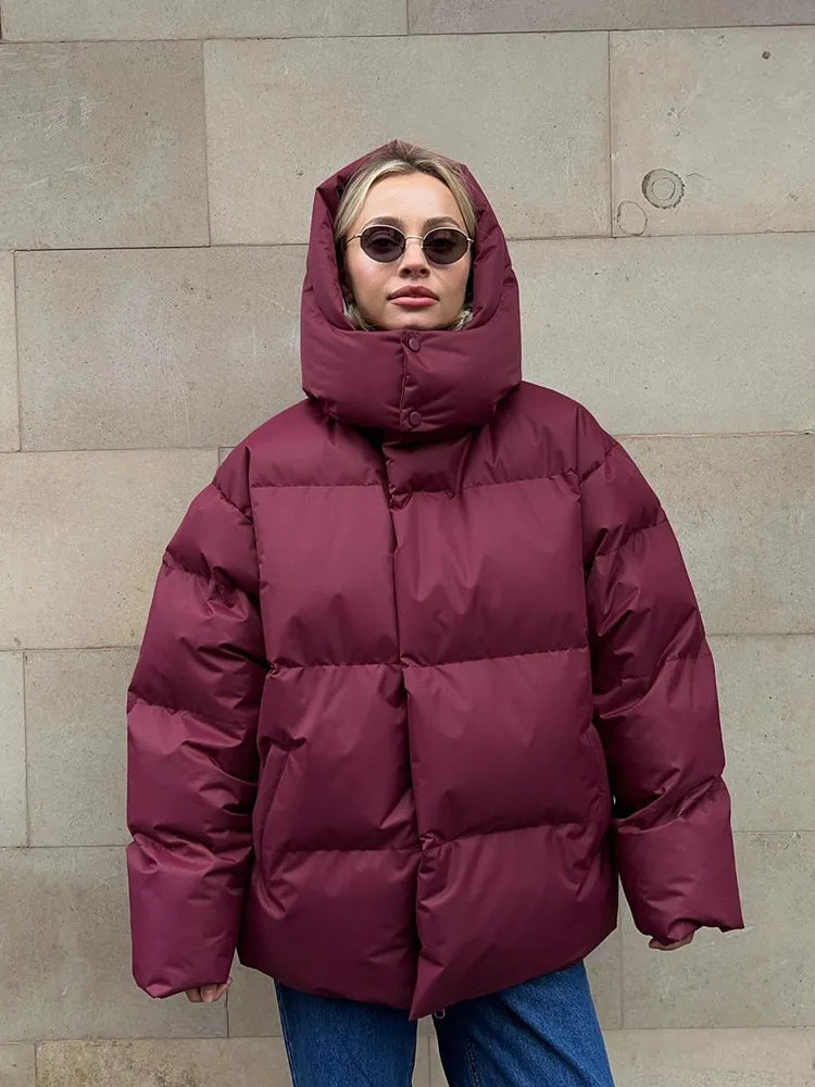 Women's Puffer Coat - Quilted Longline - Hooded High Collar - Warm Insulated