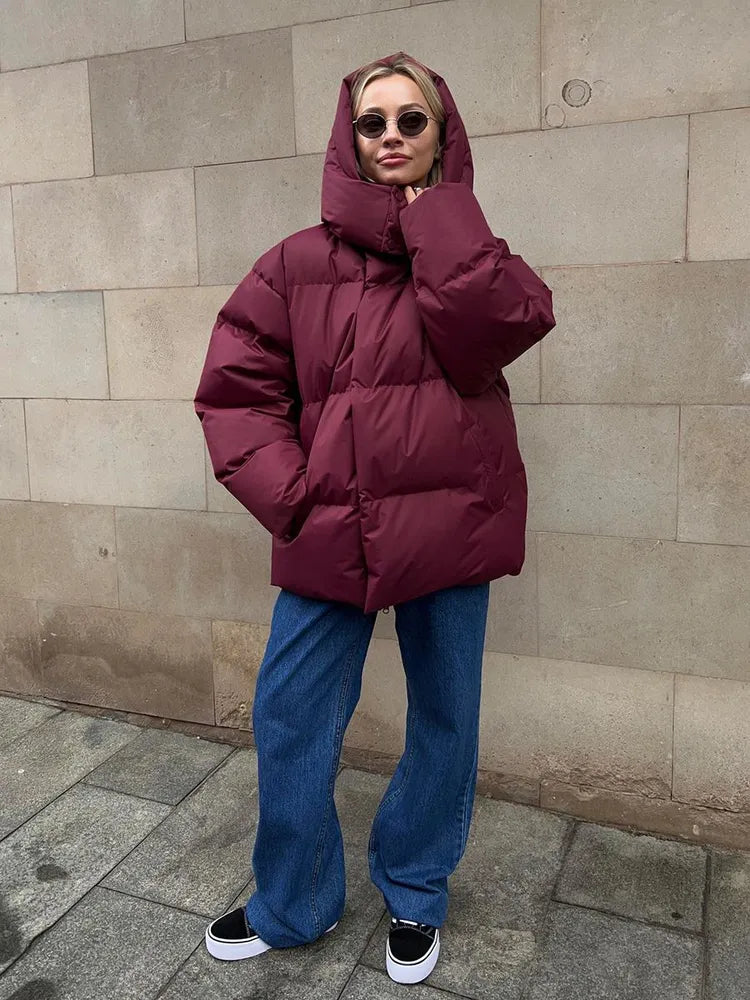 Women's Puffer Coat - Quilted Longline - Hooded High Collar - Warm Insulated