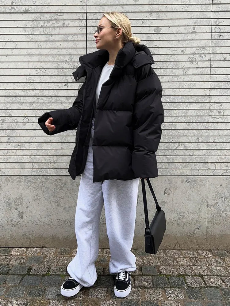Women's Puffer Coat - Quilted Longline - Hooded High Collar - Warm Insulated
