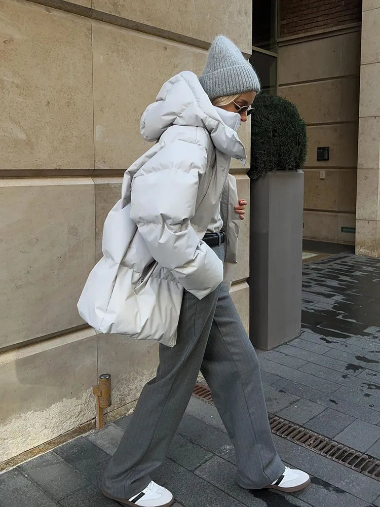 Women's Puffer Coat - Quilted Longline - Hooded High Collar - Warm Insulated