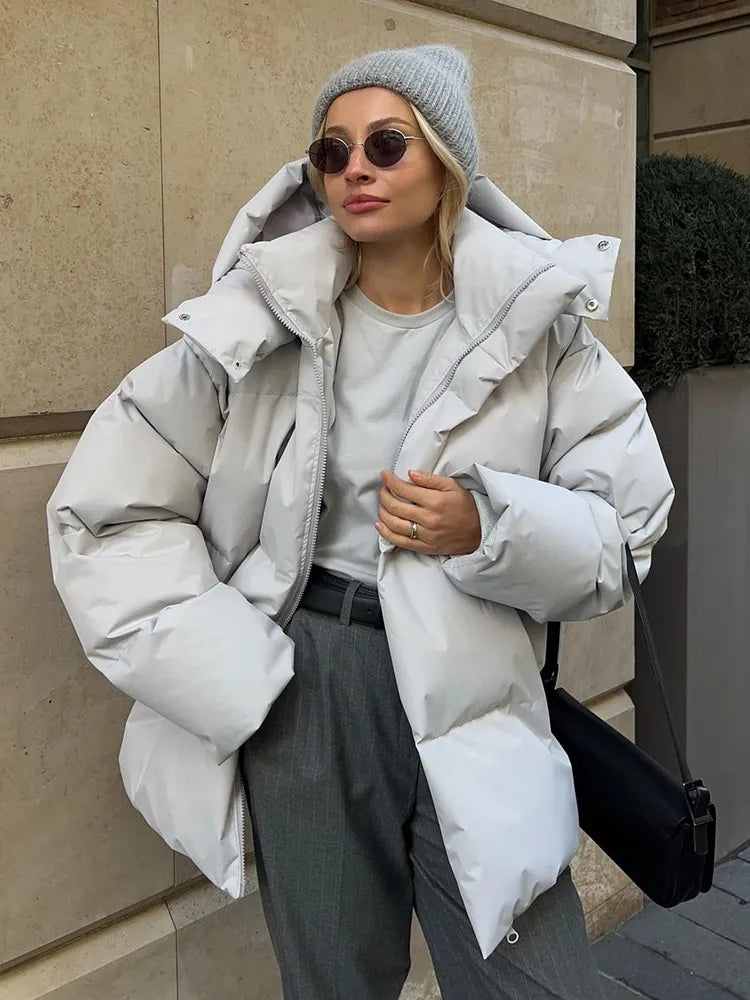 Women's Puffer Coat - Quilted Longline - Hooded High Collar - Warm Insulated