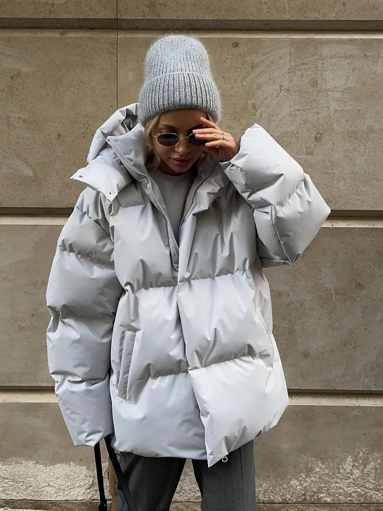 Women's Puffer Coat - Quilted Longline - Hooded High Collar - Warm Insulated