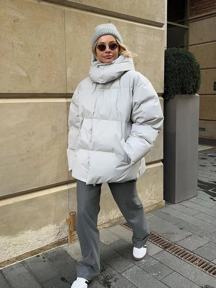 Women's Puffer Coat - Quilted Longline - Hooded High Collar - Warm Insulated