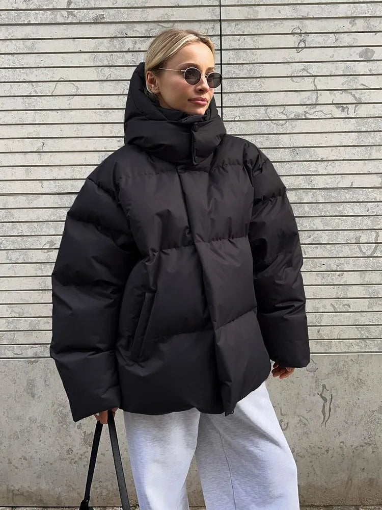 Women's Puffer Coat - Quilted Longline - Hooded High Collar - Warm Insulated