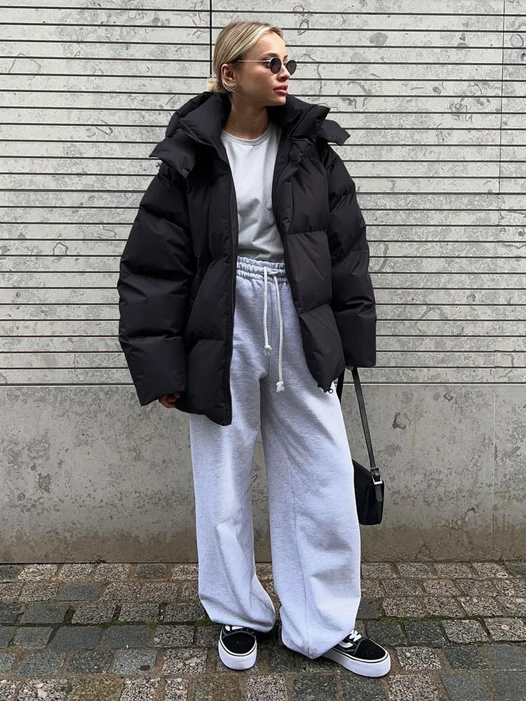 Women's Puffer Coat - Quilted Longline - Hooded High Collar - Warm Insulated