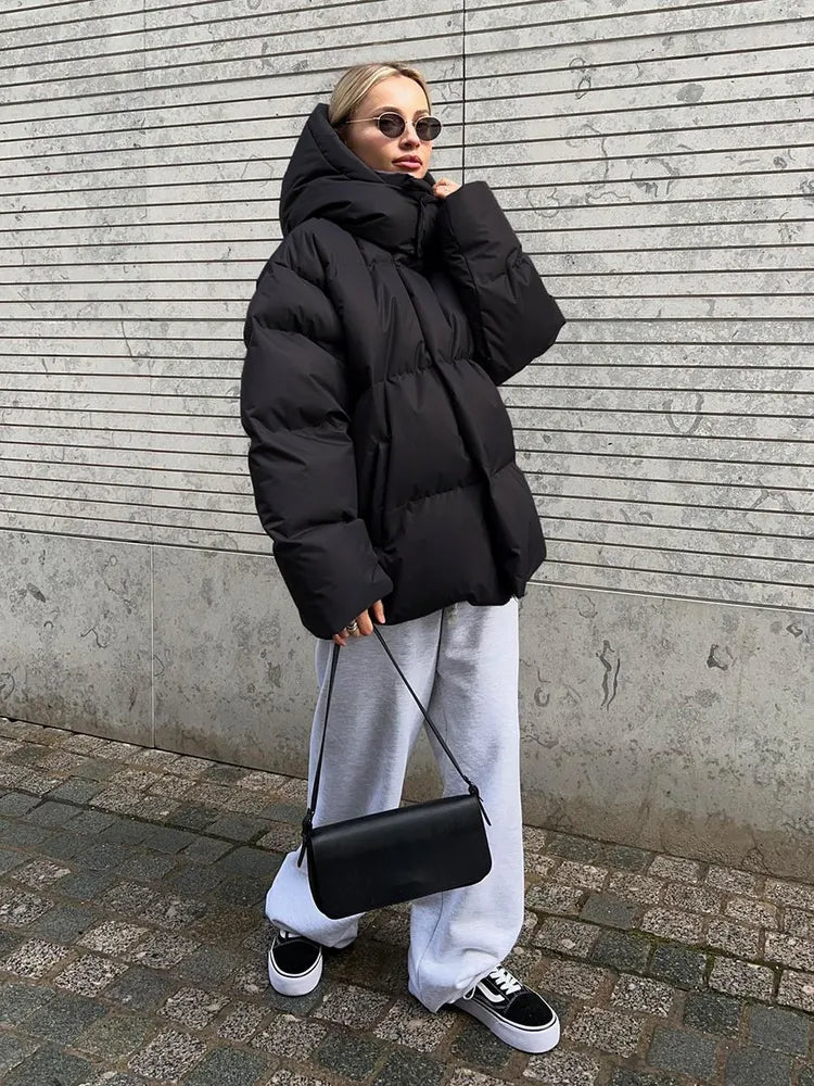 Women's Puffer Coat - Quilted Longline - Hooded High Collar - Warm Insulated