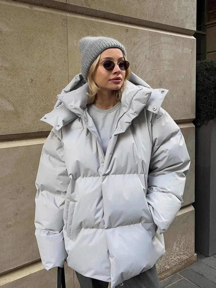 Women's Puffer Coat - Quilted Longline - Hooded High Collar - Warm Insulated