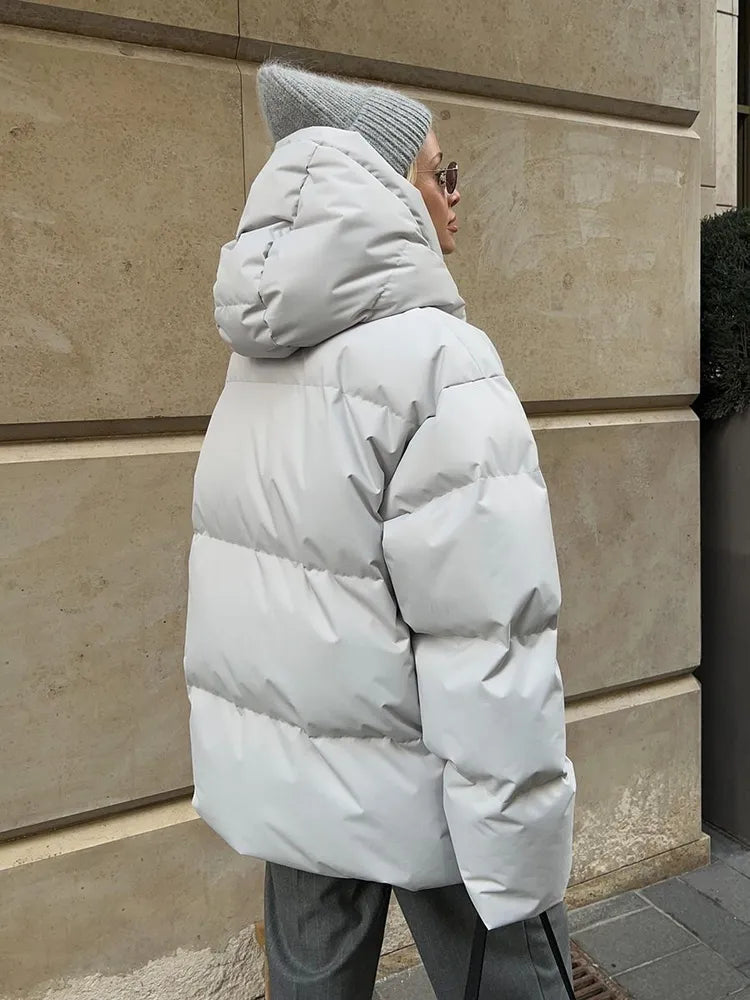 Women's Puffer Coat - Quilted Longline - Hooded High Collar - Warm Insulated