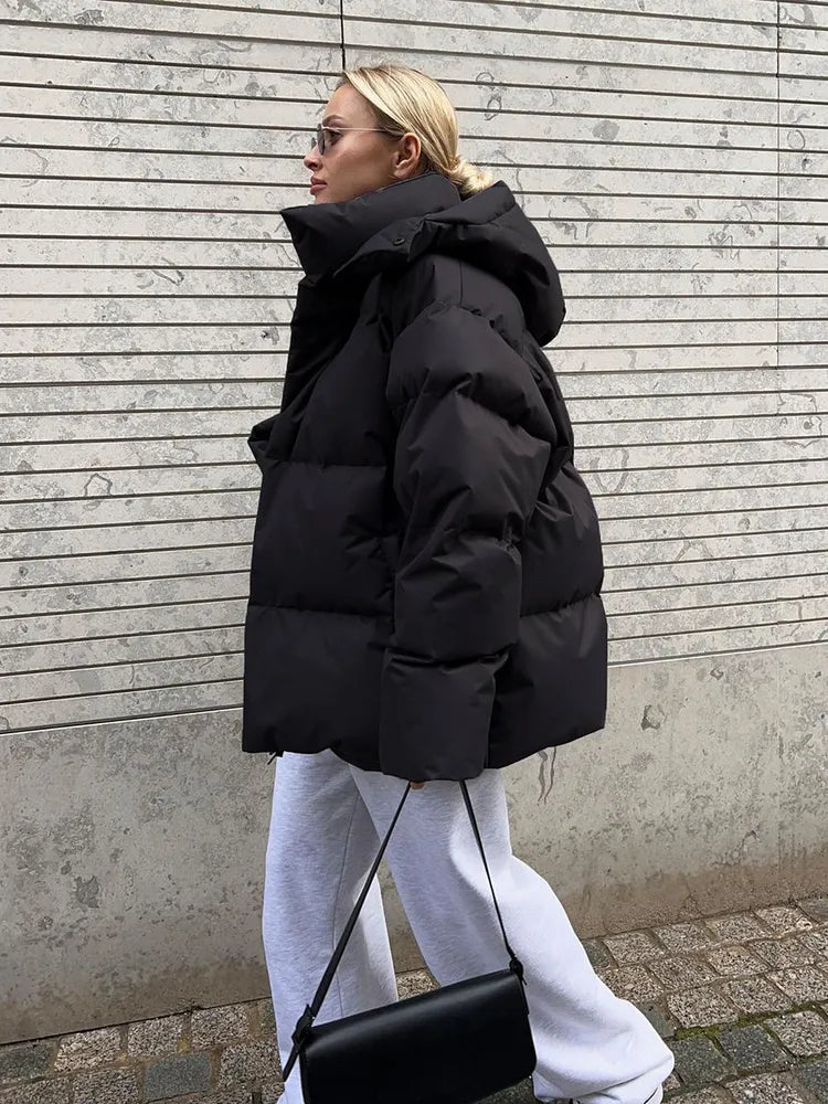 Women's Puffer Coat - Quilted Longline - Hooded High Collar - Warm Insulated