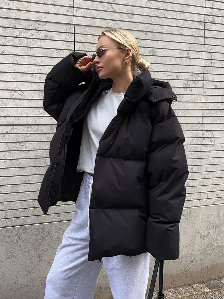 Women's Puffer Coat - Quilted Longline - Hooded High Collar - Warm Insulated