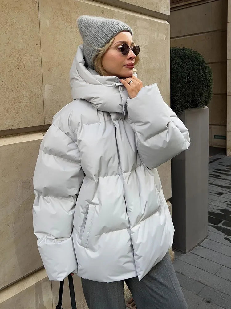 Women's Puffer Coat - Quilted Longline - Hooded High Collar - Warm Insulated