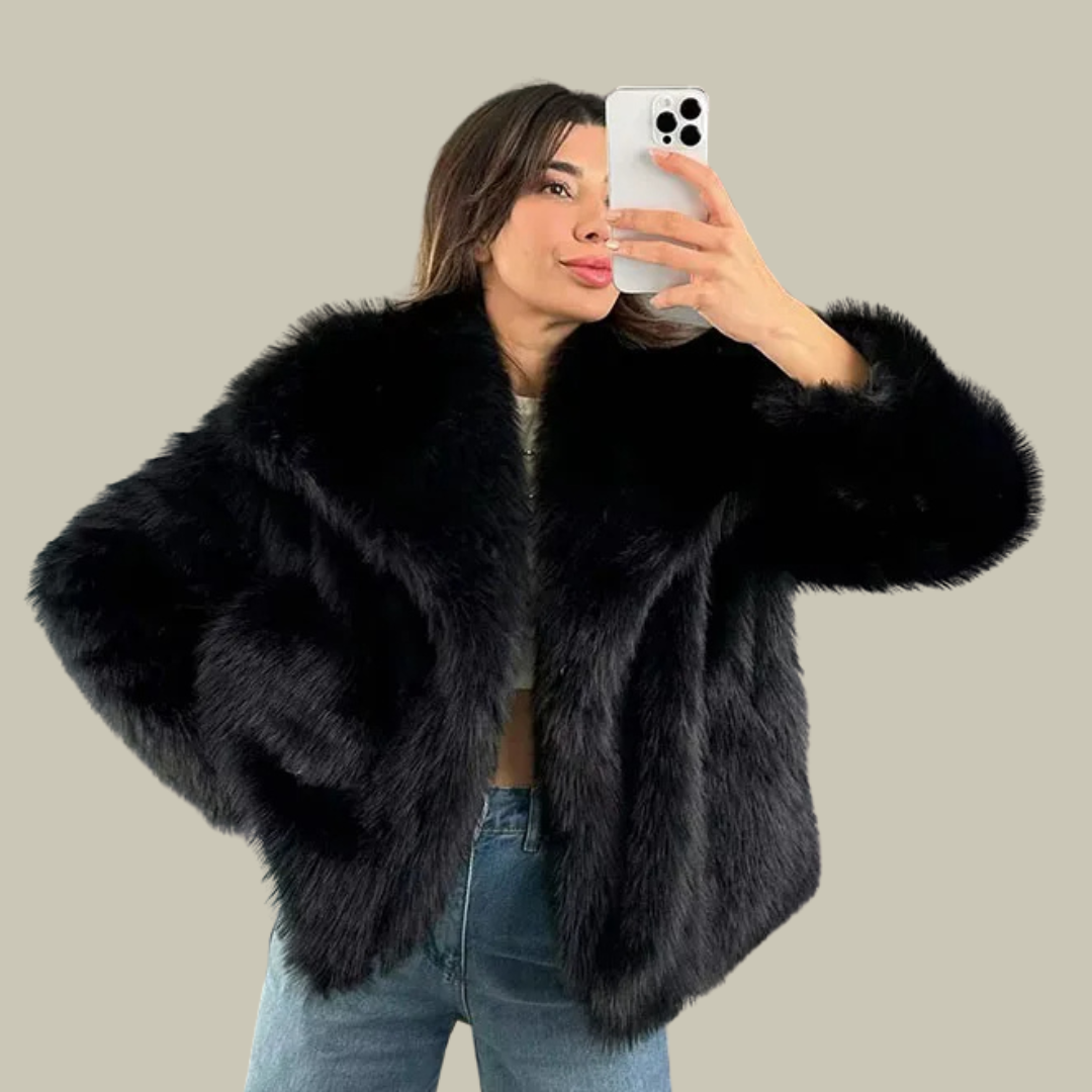 Oversized fluffy faux fur coat for women