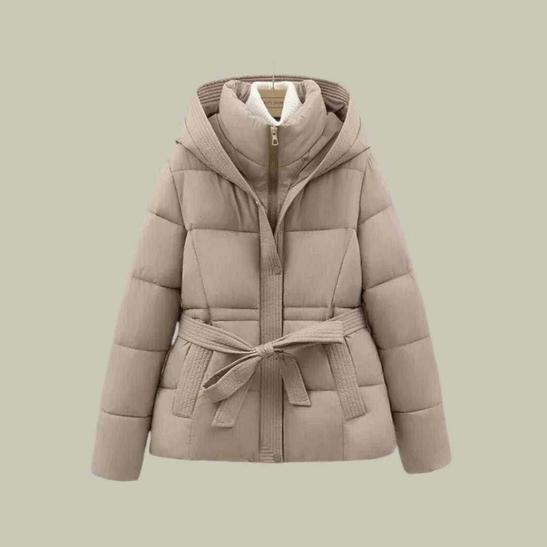 Winter hoodie parka belted coat for women