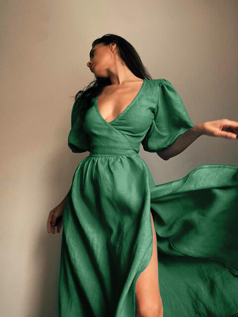 Martha - Peplum balloon sleeve tied dress