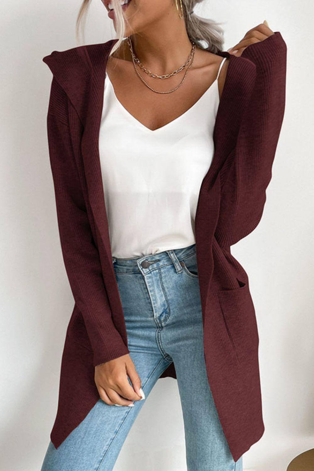 Women's Ribbed Hooded Cardigan