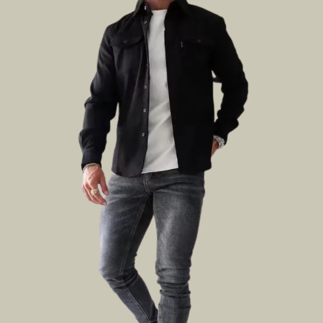 Long sleeve collared outerwear jacket for men