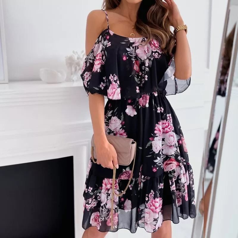 Gypsy - Dress with open shoulders and floral print